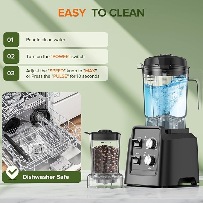 Blender for Smoothies Professional Countertop Blenders with Self Cleaning Ice Crush &amp Frozen Fruits Dishwasher Safe Jar 6 Blades for Silky Shakes and Drinks
