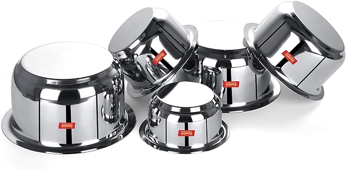 Sumeet Stainless Steel Friendly Tope/patila/cookware 370ML 550ML 800ML 1100ML1400ML 5 Piece (Steel)