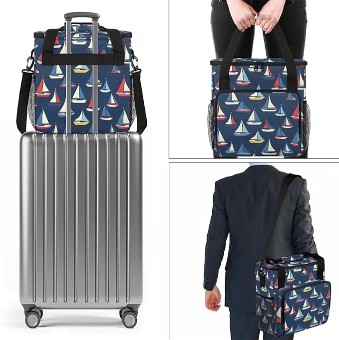 Ocean Sailboat Travel Coffee Maker Carrying Bag Large Organizer Storage Tote Bag Insulated Reusable Cooler Grocery Bags