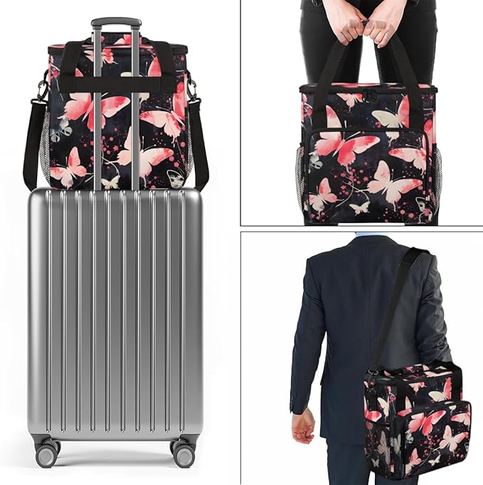 Abstract Butterfly Coffee Maker Carrying Bag Modern Butterfly Travel Storage Bag Compatible with K-Mini or K-Mini Plus Single Serve Coffee Brewer Carrying Case with Multiple Pockets &amp Shoulder S