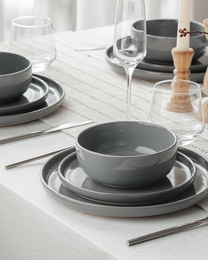Famiware Milkyway Plates and Bowls Set 12 Pieces Dinnerware Sets Dishes Set for 4 Dark Gray