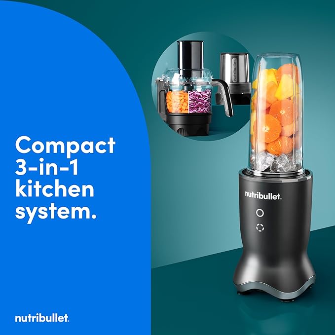 nutribullet® Ultra Plus+ 3-1 Compact Kitchen System 1200W Kitchen System with Blender Food Processor and Coffee and Spice Grinder 32oz and 24oz Blending Cups 2-Cup Food Processor Gunmetal Gray