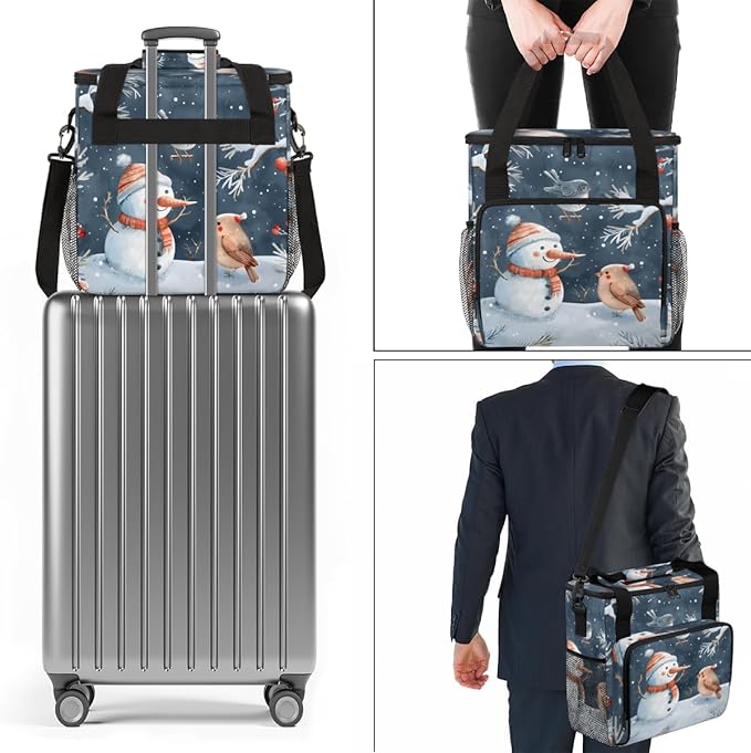 Christmas Birds Snowman Coffee Maker Carrying Bag Travel Storage Bag Compatible with K-Mini or K-Mini Plus Single Serve Coffee Brewer Carrying Case with Multiple Pockets &amp Shoulder Strap