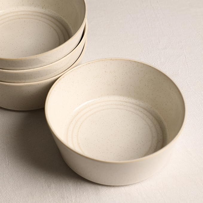 Stone Lain Claire 4-Piece Bowl Set Stoneware Bowls Dishwasher and Microwave Safe Dish Set for 4 White