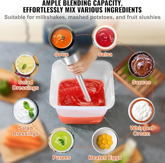Happybuy Commercial Immersion Blender 750W 16 Heavy Duty Hand Mixer Variable Speed Stick Blender with 304 Stainless Steel Blade Multi-Purpose Portable Mixer