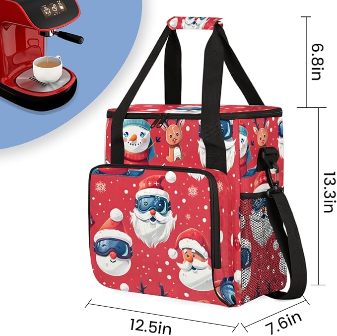 Gothic Santa Claus Coffee Maker Carrying Bag Portable Travel Storage Tote Bag Compatible with K-Mini or K-Mini Plus Single Serve Coffee Brewer Carrying Case with Multiple Pockets &amp Shoulder Stra