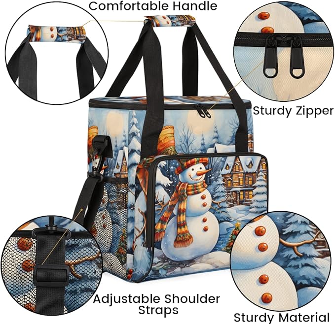 Xmas Snowman Coffee Maker Carrying Bag Bright Snowman Travel Storage Bag Compatible with K-Mini or K-Mini Plus Single Serve Coffee Brewer Carrying Case with Multiple Pockets &amp Shoulder Strap