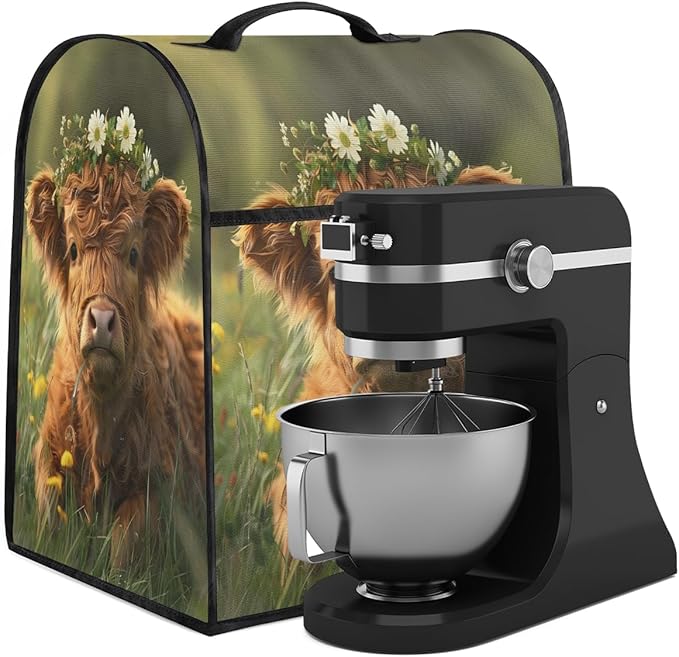 cfpolar Kitchen Aid Mixer Cover Compatible with 6-8 Quarts Animal Highland Cattle Flower Stand Mixer Cover Kitchen Aid Mixers Accessories Appliance Organizer Bag Dust Covers with Zipper Pocket