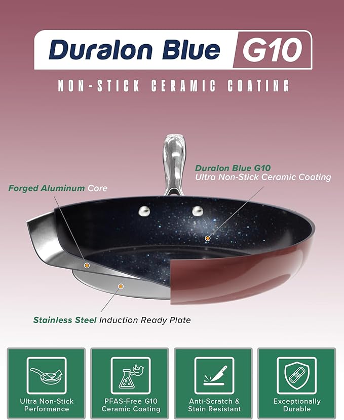 Nuwave Lux 13-Piece Premium Cookware Collection Healthy G10 Duralon Blue Ceramic Nonstick Ultra Durable PFAS-Free Lightweight &amp Works on All Cooktops