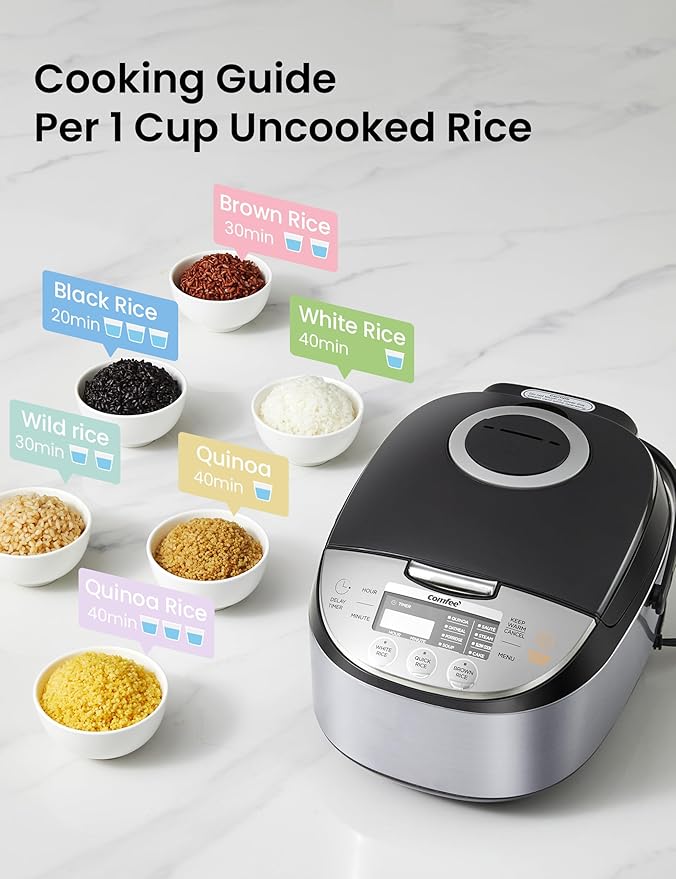 COMFEE' Rice Cooker 12 Cups Cooked/6 Cups Uncooked Portable Non-Stick Rice Maker Japanese Rice Cooker with Fuzzy Logic Technology 24-Hour Timer Delay 11 Presets Steamer Fast Cooker Grain Cooker