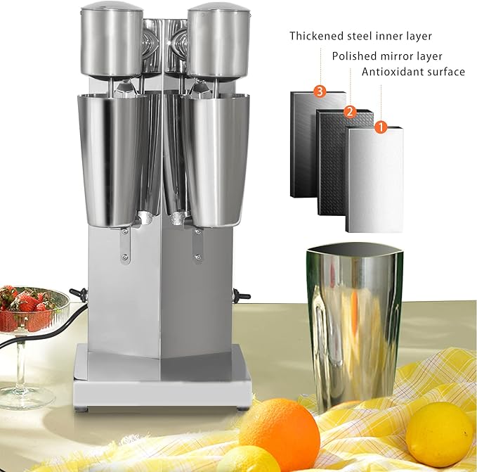 tonchean Commercial Double Head Milkshake Maker Stainless Steel Milk Shake with 2 Speeds Blender Electric Milkshake Maker Machine with 28 oz Stainless Steel Cup 110V 180W Silver