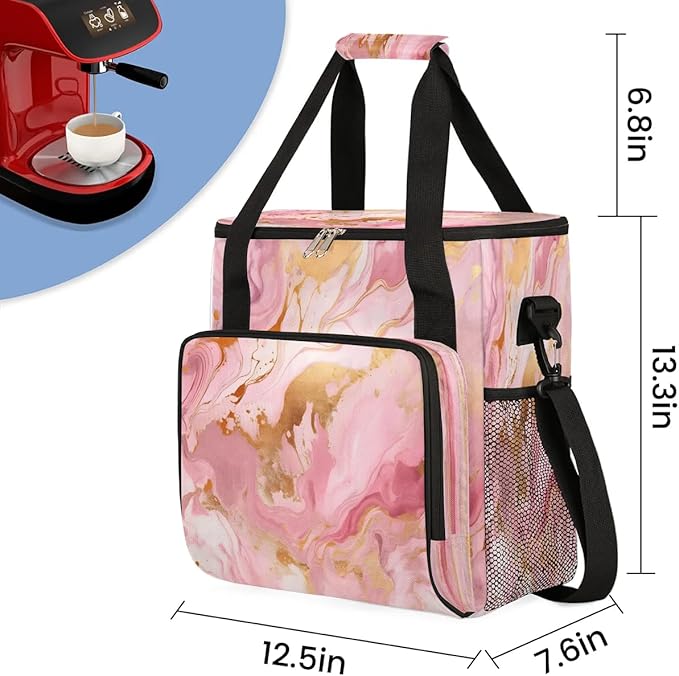 Golden Waves Marble Pattern Coffee Maker Carrying Bag Compatible with K-Mini or K-Mini Plus Portable Single Cup Coffee Maker Case with Pockets for K Cup Pods