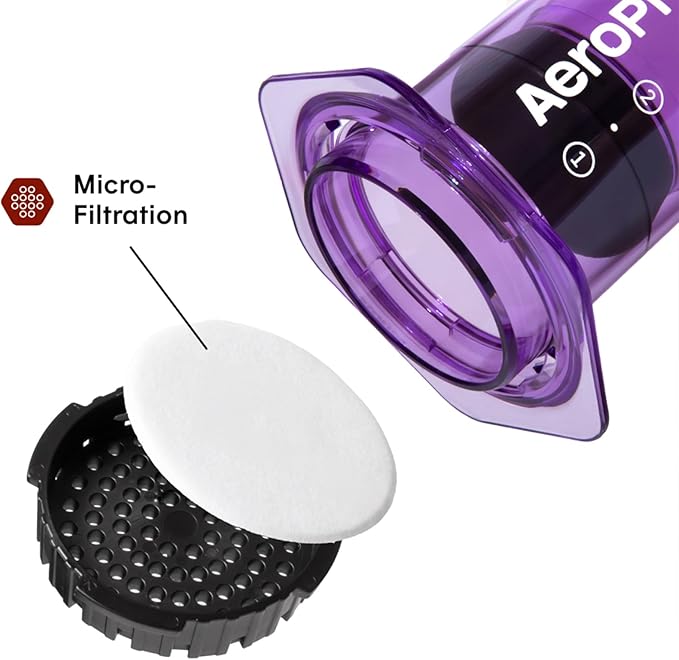 AeroPress Clear Purple Coffee Press - All-in-One French Press Pour-Over &amp Espresso Style Manual Brewer 2 Min Brew for Less Bitterness More Flavor Small Portable Coffee Maker Travel &amp Camp