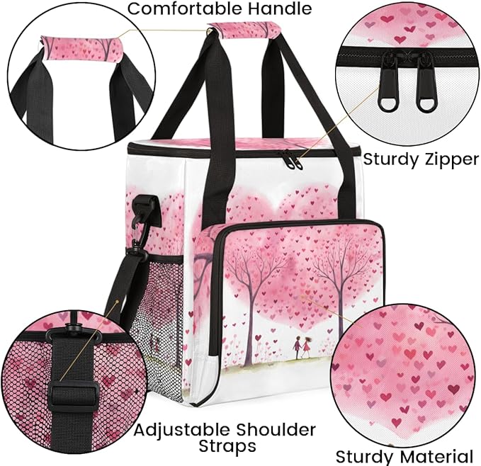 Pink Heart Tree Coffee Maker Carrying Bag Portable Travel Storage Tote Bag Compatible with K-Mini or K-Mini Plus Single Serve Coffee Brewer Carrying Case with Multiple Pockets &amp Shoulder Strap