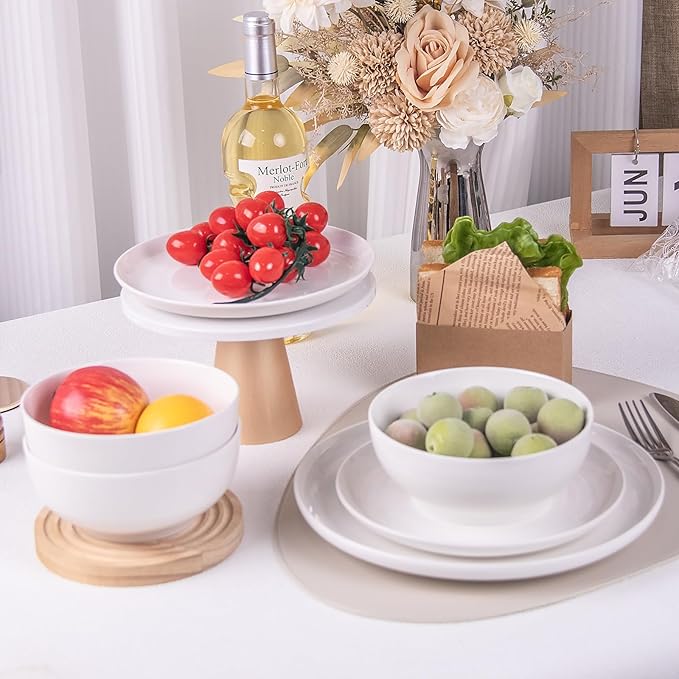 Anveena Dinnerware Set for 4 12 Piece Plates and Bowls Set White Porcelain Dish Set Microwave Safe Dishwasher Safe Chip Resistant for Everyday Dining