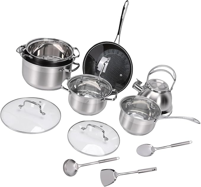 Zerodis Induction Cooker Pot Kit Cookware Sets Cookware Set Premium Flat Bottom Pots Heat Handles Kits with Kettle Spatula Spoon for Kitchen Cooking Induction Cooker Pot Kit