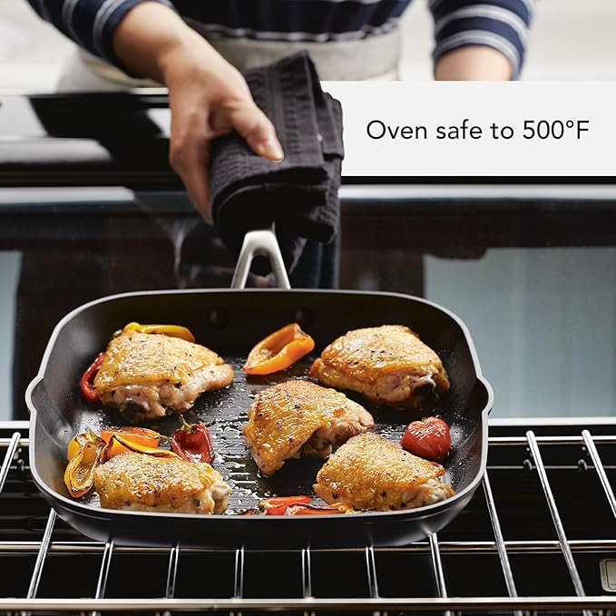 KitchenAid Hard Anodized Induction Nonstick Square Grill Pan/Griddle with Pouring Spouts 11.25 Inch Matte Black