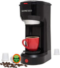 Mixpresso 2-in-1 Coffee Maker – Single Serve &amp Ground Coffee Brewer Compact Personal Coffee Machine for Pods &amp Loose Grounds Quick Brew 14 oz Portable Small Coffee Maker Black