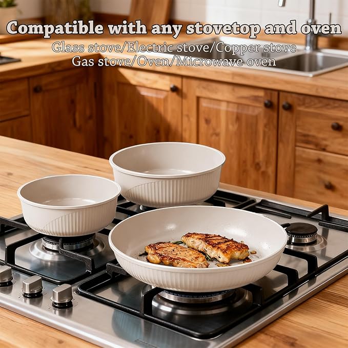 24 Pcs pots and pans setcookware set non stickpots and pans set Oven-safe and dishwasher-safePFAS/PFOA FreeInduction Dishwasher Oven Safe cookware set(White)