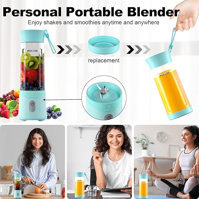 COKUNST 18oz Portable Blender USB Rechargeable Personal Size Blenders Smoothie Blender with 6 Blades for Protein &amp Shakes Mini juicer with Extra Handle Lid for Travel Sports Outgoing Green