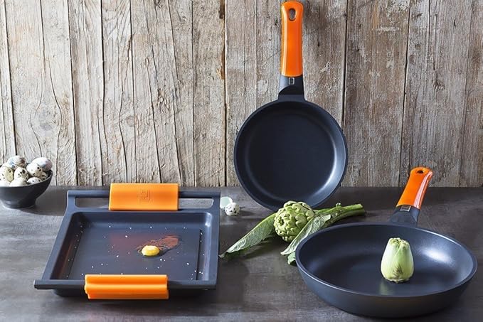 Braisogona Efficient Aluminium 3 Frying Pans Set Orange