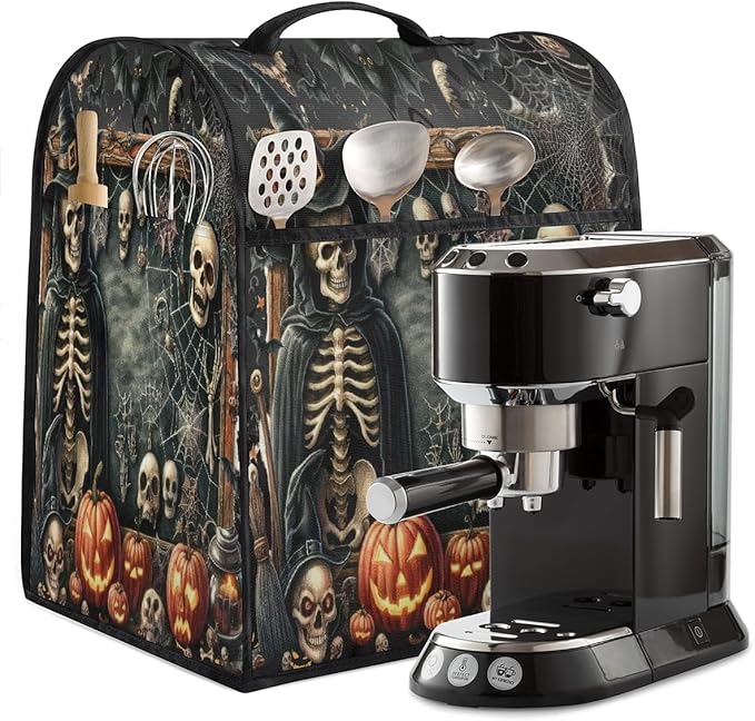 cfpolar Kitchen Aid Mixer Cover Compatible with 6-8 Quarts Halloween Skeleton Pumpkin Spider Web Stand Mixer Cover Kitchen Aid Mixers Accessories Appliance Organizer Bag Dust Covers with Zipper Pocket
