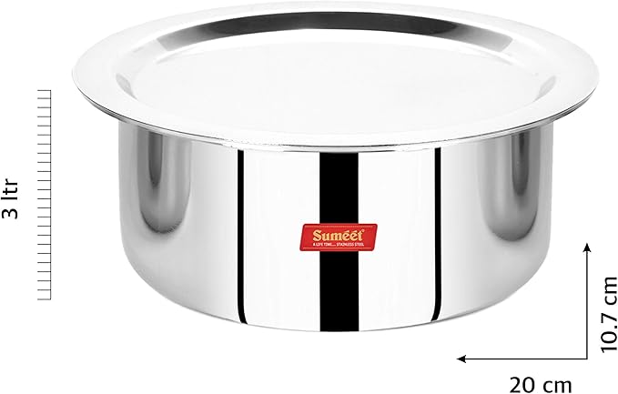 Sumeet Cook Smart TriPly SAS (Steel-Aluminium-Steel - 3 Layers) Tope with Lid - 3 LTR - 20Cm