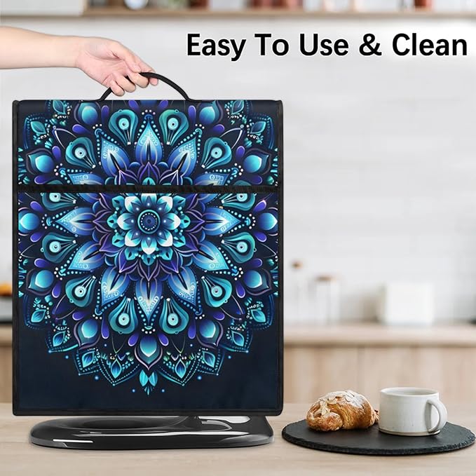cfpolar Kitchen Aid Mixer Cover Compatible with 6-8 Quarts Ethnic Mandala Flower Teal Stand Mixer Cover Kitchen Aid Mixers Accessories Appliance Organizer Bag Dust Covers with Zipper Pocket