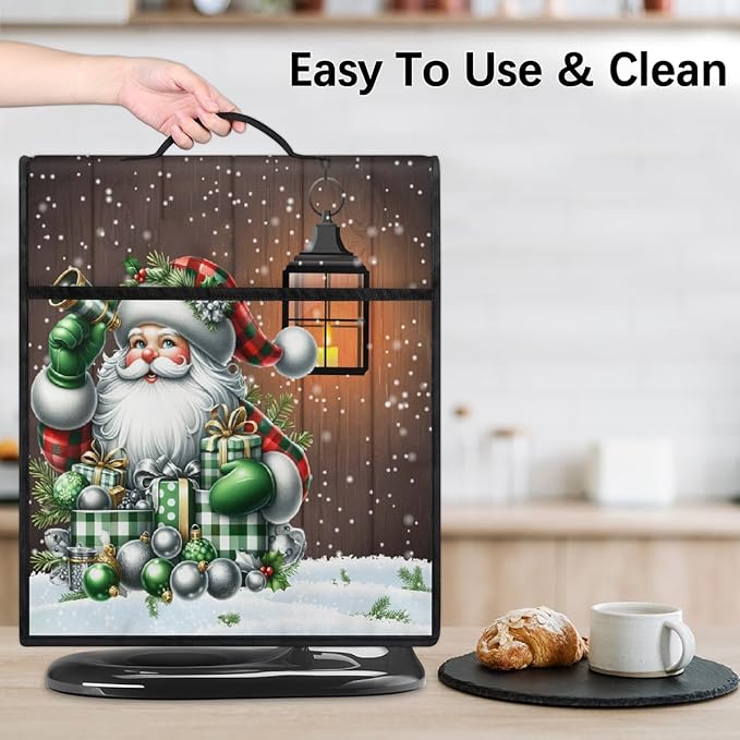 cfpolar Kitchen Aid Mixer Cover Compatible with 6-8 Quarts Xmas Santa Claus Green Holly Stand Mixer Cover Kitchen Aid Mixers Accessories Appliance Organizer Bag Dust Covers with Zipper Pocket