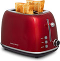 Roter Mond 2 Slice Toaster Retro Stainless Steel with Bagel Cancel and Defrost Functions 6 Bread Shade Settings Extra Wide Slots and Removable Crumb Tray Red