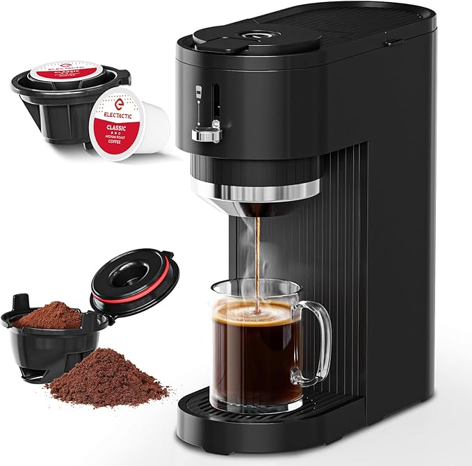 Single Serve Coffee Maker – Brew with Coffee Pods &amp Grounds Compatible with Kcup Coffee Pods Small Sizes Up to 6 8 10 12 14 Oz 14 Oz Water Reservoir Easy to Clean for Office Travel Home Black