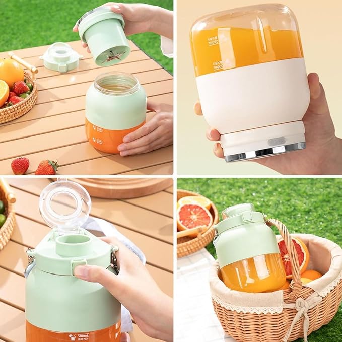 Portable Blender Mini Automatic Portable Juicer with Plastic Straw Electric Portable Smoothie Blender with Hanging Rope Durable Travel Blender(Green)