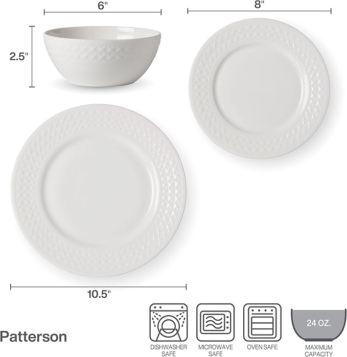 Mikasa Patterson Vegan Bone China Chip Resistant 12 Piece Dinnerware Set Service for 4