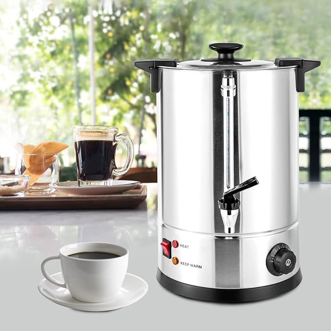 Commercial Coffee Maker Premium Coffee Machine Large Stainless Steel Catering Hot Water Boiler Tea Urn Double Wall Coffee Percolator for Events Offices Parties Catering Gathering