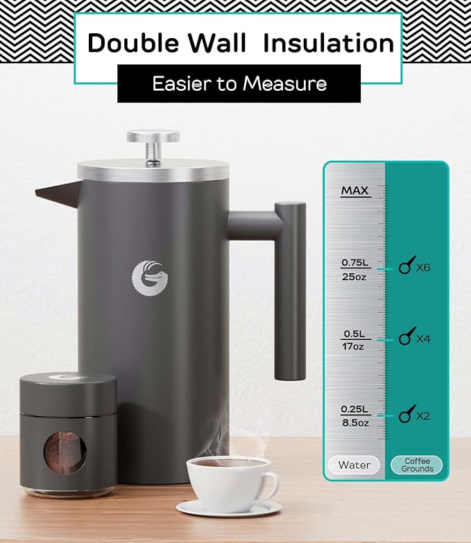 Coffee Gator French Press Coffee Maker 34oz Double Insulated Stainless Steel Orange and Black