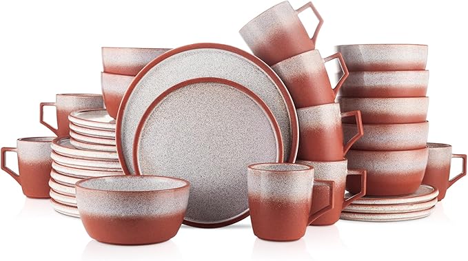 Stone Lain Vince Rustic Stoneware Dinnerware Set Service for 8 Red 32 Piece Service for 8