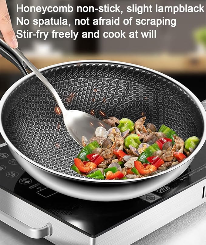 316 Stainless Steel Premium Non-stick Cookware 3 Pieces Set 28CM Frying Pan32CM Wok Pan With Lid26CM Flat-Bottomed Soup Pot With Lid