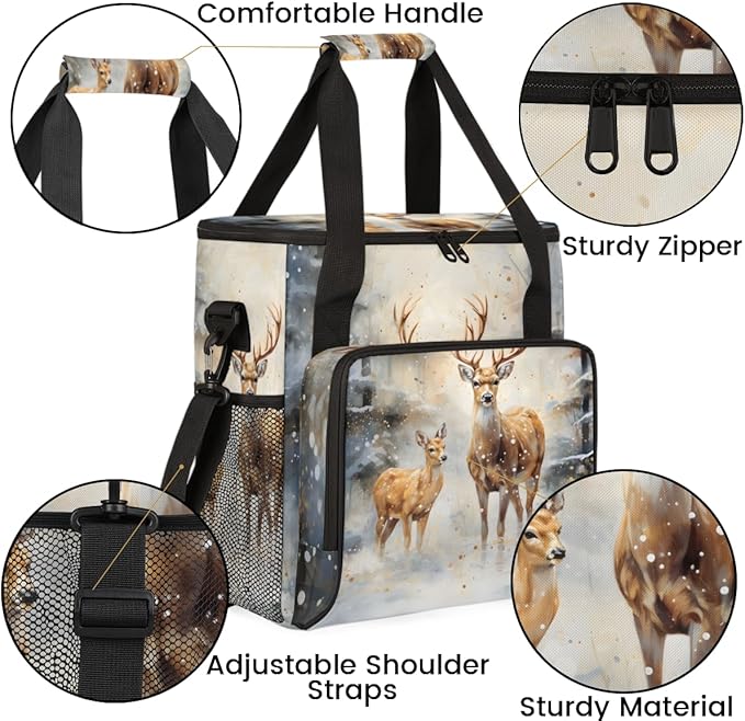 Forest Elk Coffee Maker Carrying Bag Winter Elk Portable Travel Storage Tote Bag Compatible with K-Mini or K-Mini Plus Single Serve Coffee Brewer Carrying Case with Multiple Pockets &amp Shoulder S