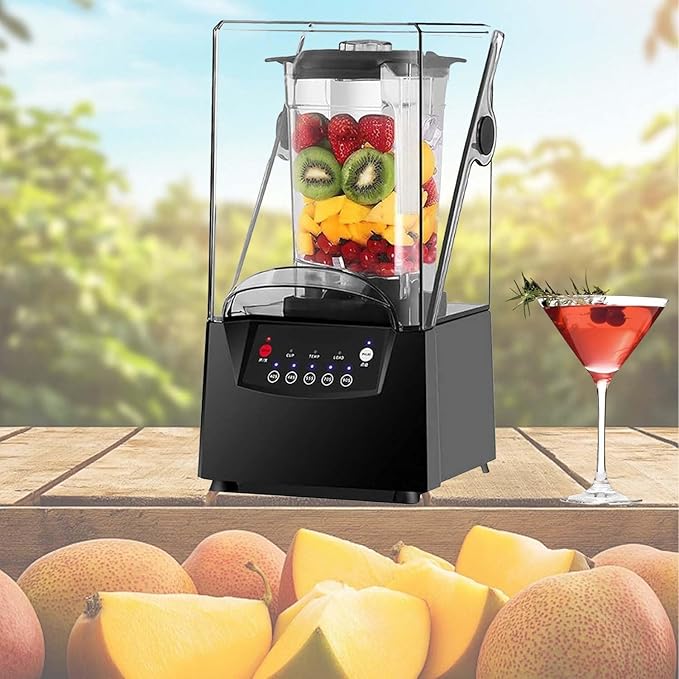 Commercial Blender 2200W High Power - 2L Capacity Silent Smoothie Blender with Hood 17000 RPM Ice Crusher with Smart Touch Screen Suitable for Juice Bar Casual Shop