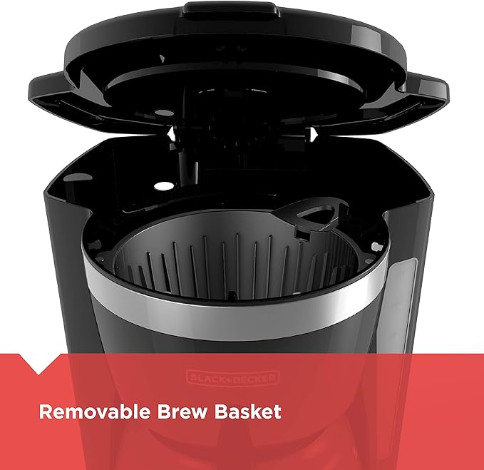 BLACK+DECKER 12-Cup Digital Coffee Maker Programmable Washable Basket Filter Sneak-A-Cup Auto Brew Water Window Keep Hot Plate Black