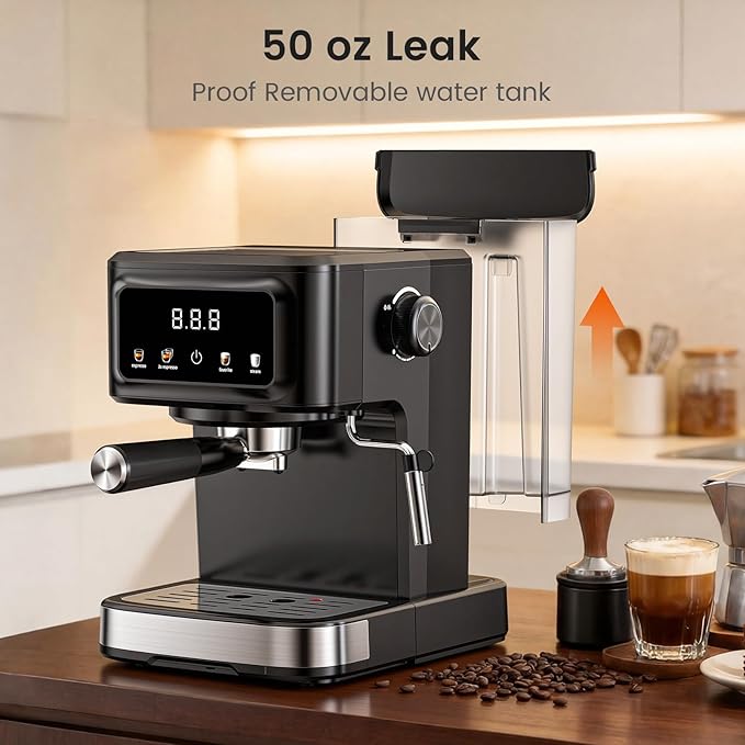Espresso Machine 15 Bar Compact Electric Coffee Maker with Milk Frother for Latte &amp Cappuccino Expresso Coffee Machines Removable Water Tank Ideal for Home and Office Use - Cafetera Espresso