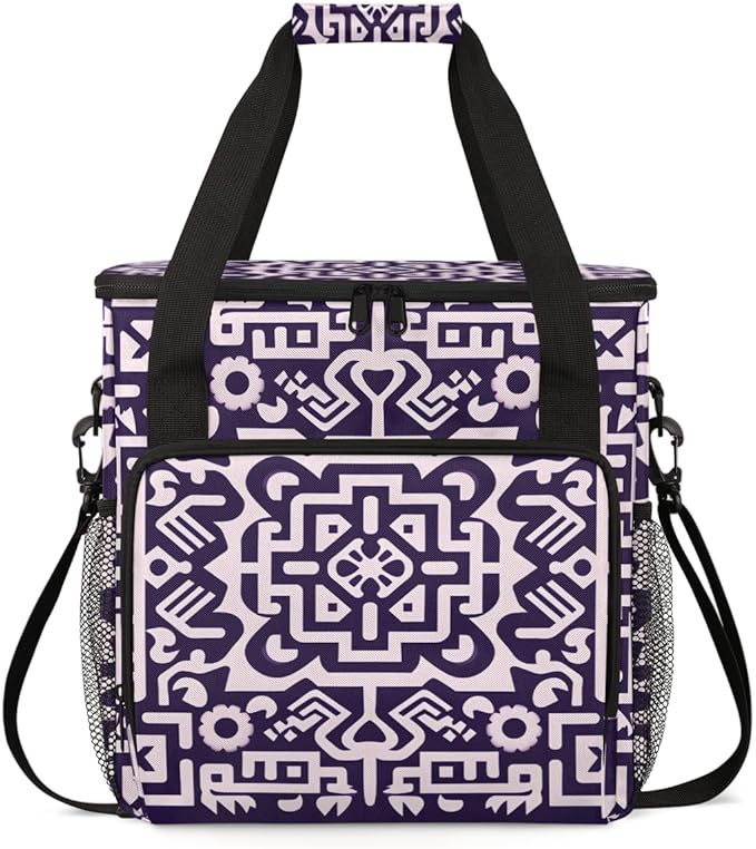 Geometry Aztec Pattern Coffee Maker Carrying Bag Vintage Mandala Travel Storage Bag Compatible with K-Mini or K-Mini Plus Single Serve Coffee Brewer Carrying Case with Pockets &amp Shoulder Strap