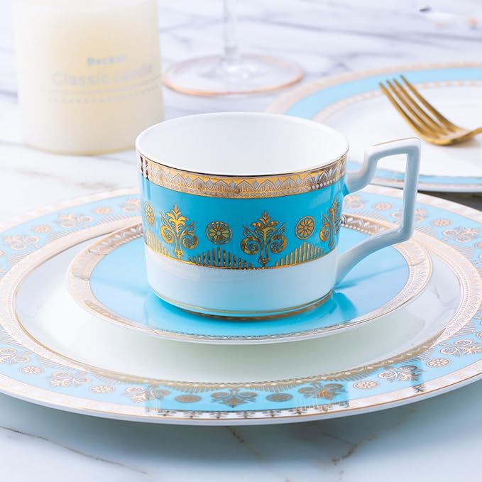 European Style Dinnerware Set Service for 4 Bone China Dinnerware Sets Unbreakable Porcelain Dinner Sets Coffee Cup and Saucer Tableware Set Steak Dinner Plates Dish Set Ke Lan
