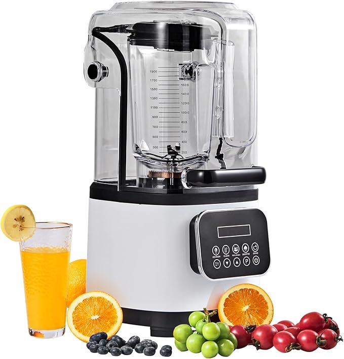 Happybuy Professional Blender with Shield Commercial Countertop Blender 68oz Plastic Jar Stainless Steel 9 Speed &amp 5 Functions for Shakes Smoothies Puree &amp Ice Crushing White