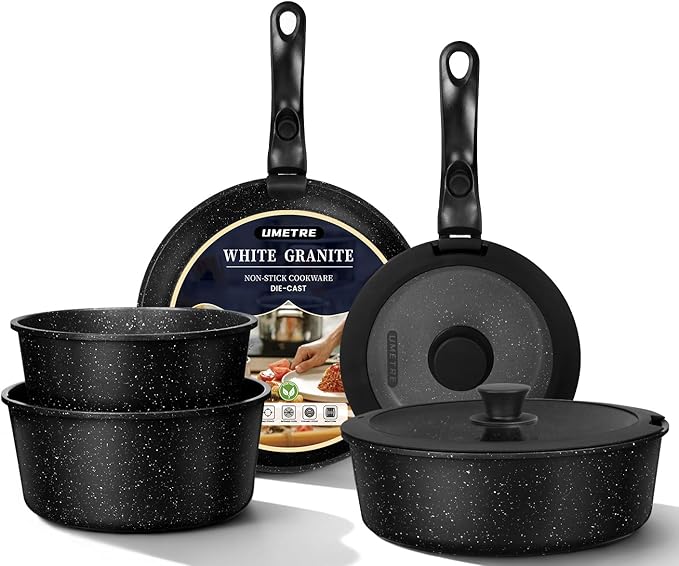 pots and Pans Set Nonstick Cookware Set Detachable Handle Induction Kitchen Cookware Sets with Removable Handle Non Stick RV Cookware Set Dishwasher ＆ Oven Safe (9 PCS)