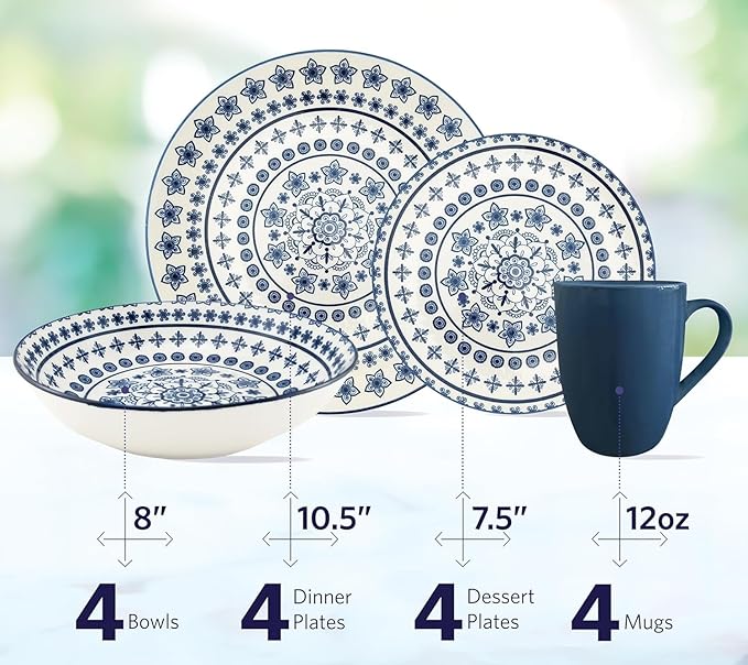 EUROSTAR Azure 16-Piece Dinnerware Set Service for 4