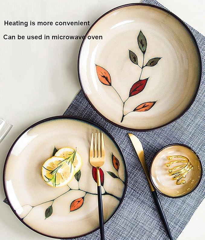 Stoneware Leaves Dinnerware Set 52 PieceCeramic Bowls and Plates SetMicrowave and Dishwasher Safe.