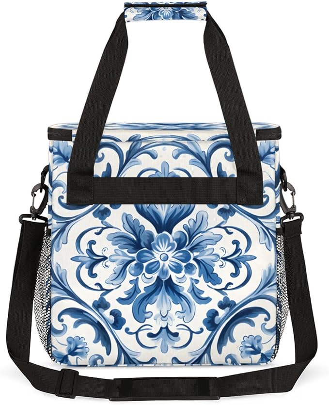 Botanic Flower Coffee Maker Carrying Bag Retro Flower Travel Storage Bag Compatible with K-Mini or K-Mini Plus Single Serve Coffee Brewer Carrying Case with Multiple Pockets &amp Shoulder Strap