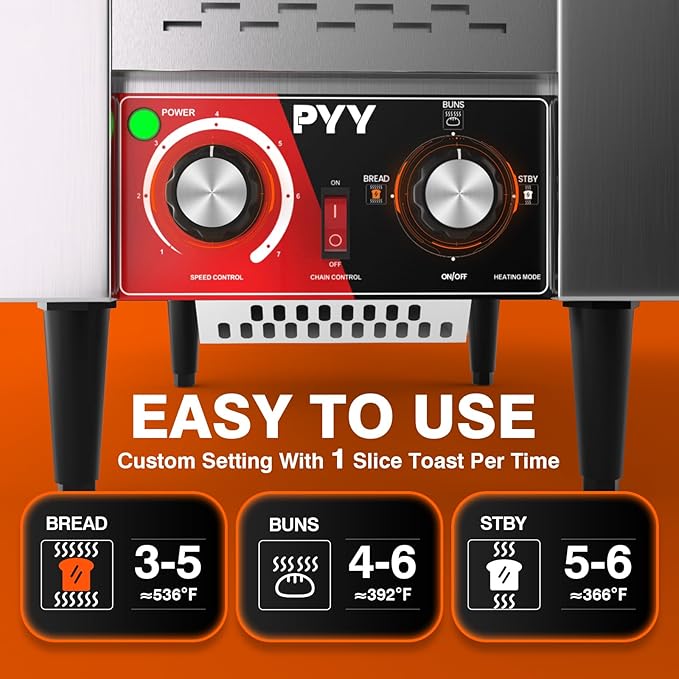PYY Commercial Conveyor Toaster 150 Slices/Hour - Electric Conveyor Belt Toaster for Toast Bun Bagel Bread Heavy Duty Stainless Steel Toaster Oven for Restaurant Bakery Buffet Use