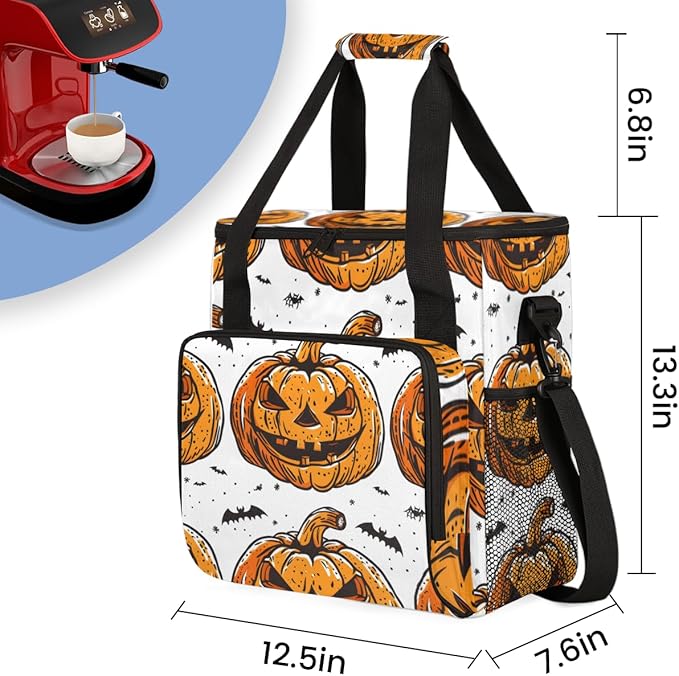 Magical Pumpkin Coffee Maker Carrying Bag Abstract Pumpkin Travel Storage Bag Compatible with K-Mini or K-Mini Plus Single Serve Coffee Brewer Carrying Case with Multiple Pockets &amp Shoulder Stra